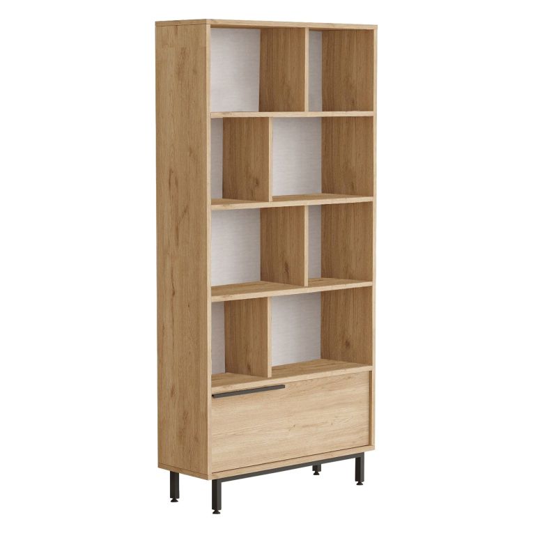 Libreria Marrone Rovere 8 Ripiani Un'anta 84x30x176h cm, Installazione Libera - Seneghe