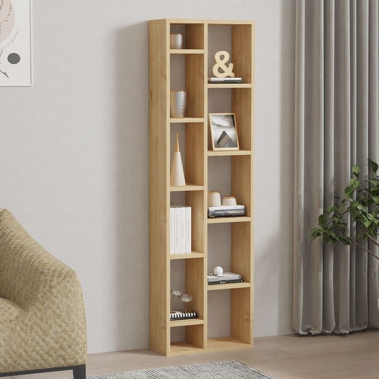 Libreria Marrone Rovere 9 Ripiani Installazione Libera 45x20x150h cm, Struttura Verticale - Mortara