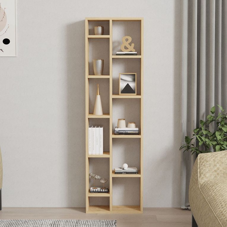 Libreria Marrone Rovere 9 Ripiani Installazione Libera 45x20x150h cm, Struttura Verticale - Mortara