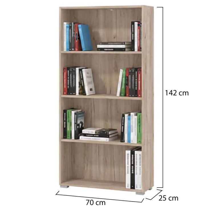 Libreria Marrone Rovere Grigio 3 Ripiani Installazione a Terra 70x24.5x142h cm, Sfumatura Colore Struttura Rovere Grigio - Prisco