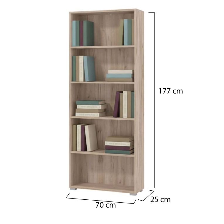 Libreria Marrone Rovere Grigio 4 Ripiani Installazione a Terra 70x24.5x176.5h cm, Sfumatura Colore Struttura Rovere Grigio - Urgnano