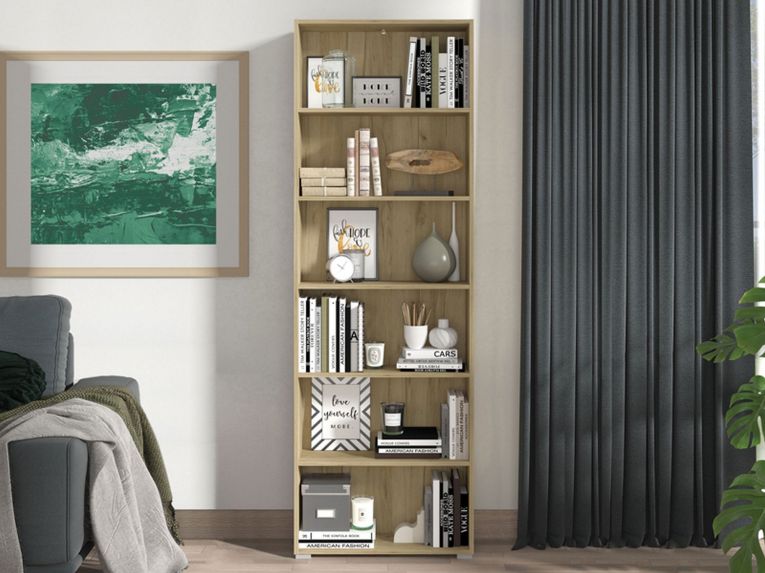 Libreria Marrone Rovere Grigio 5 Ripiani Installazione a Terra 70x24.5x211.5h cm, Sfumatura Colore Struttura Rovere Grigio - Pramollo