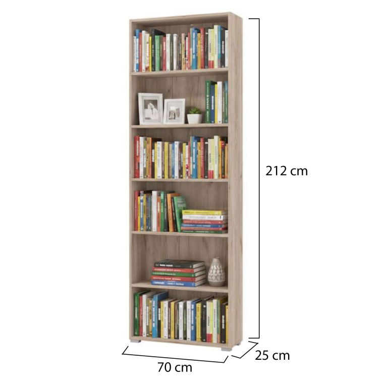 Libreria Marrone Rovere Grigio 5 Ripiani Installazione a Terra 70x24.5x211.5h cm, Sfumatura Colore Struttura Rovere Grigio - Pramollo
