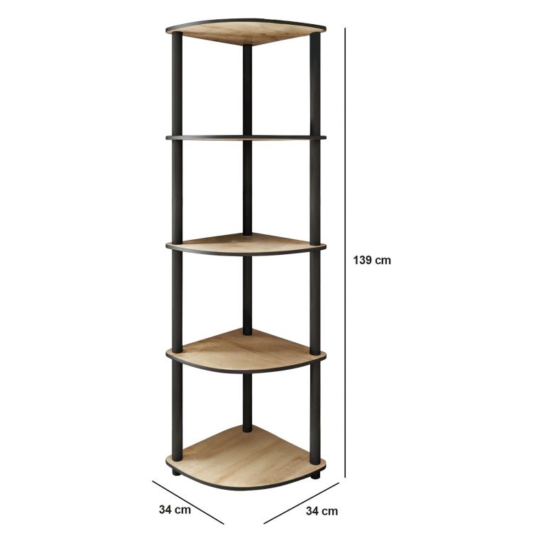Libreria Marrone Rovere Nero 4 Ripiani Installazione Libera 34x34x139h cm, Sfumatura Colore Struttura Rovere - Sessanio