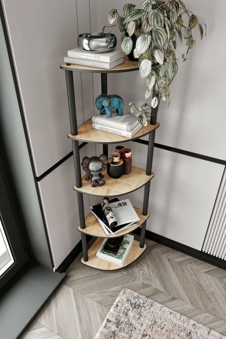 Libreria Marrone Rovere Nero 4 Ripiani Installazione Libera 34x34x139h cm, Sfumatura Colore Struttura Rovere - Sessanio