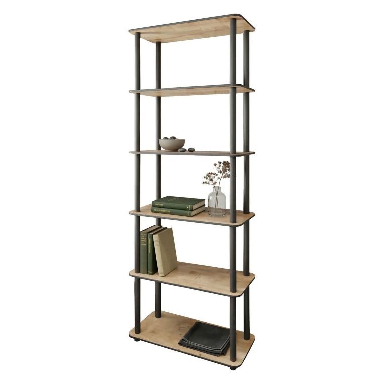 Libreria Marrone Rovere Nero 4 Ripiani Installazione Libera 60x30x173h cm, Sfumatura Colore Struttura Rovere - Nervina
