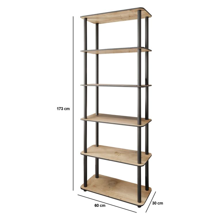 Libreria Marrone Rovere Nero 4 Ripiani Installazione Libera 60x30x173h cm, Sfumatura Colore Struttura Rovere - Nervina
