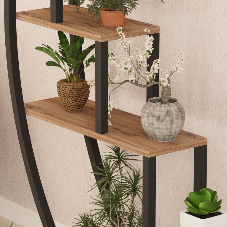 Libreria Marrone Rovere Nero 4 Ripiani Installazione Libera 85x35x180h cm, Utilizzabile Come Divisorio Locale - Luras