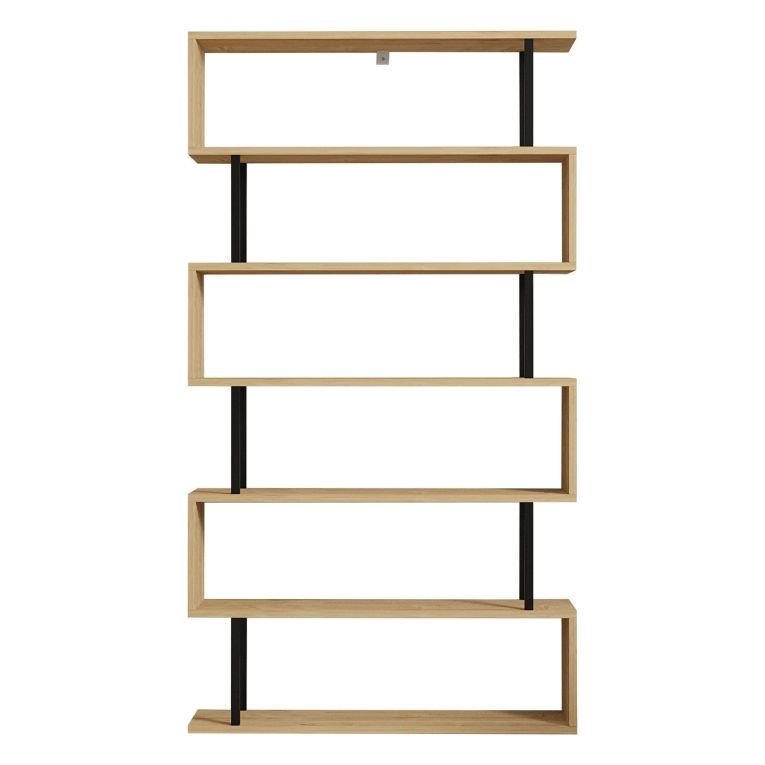 Libreria Marrone Rovere Nero 5 Ripiani Installazione Libera 90x22x163h cm, Sfumatura Colore Struttura Rovere - Stio