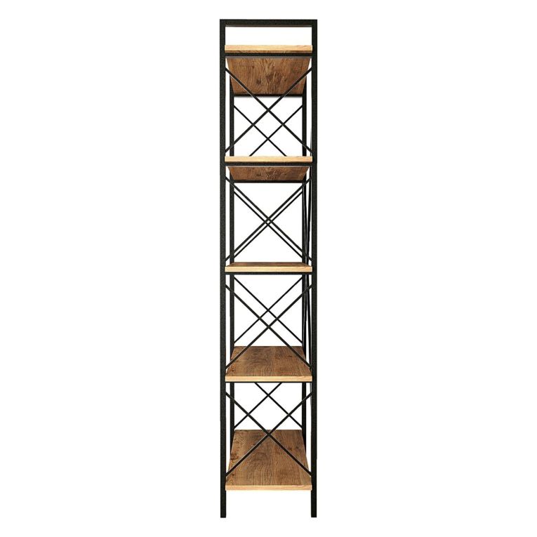 Libreria Marrone Rovere Nero 5 Ripiani Installazione Libera 90x34x180h cm, Sfumatura Colore Struttura Rovere - Mongiana