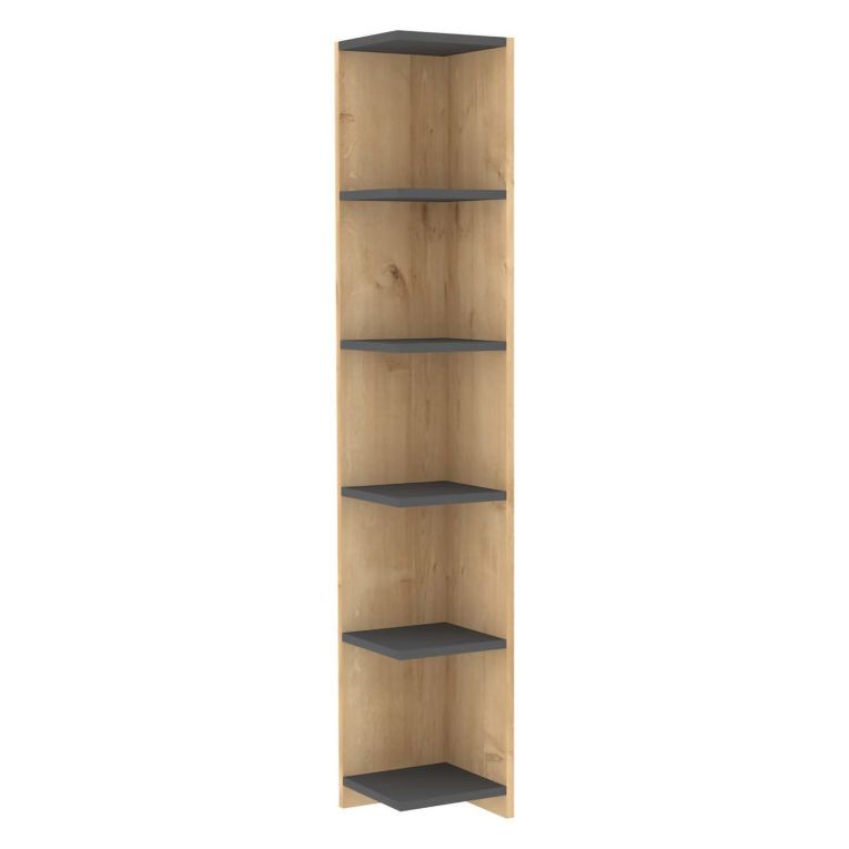 Libreria Marrone Rovere Nero Antracite 5 Ripiani Installazione Libera 25x25x160h cm, Sfumatura Colore Struttura Rovere - Tufillo
