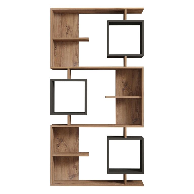 Libreria Marrone Rovere Nero Antracite 8 Ripiani Installazione Libera 90x25x172h cm, Sfumatura Colore Struttura Rovere - Cergnago