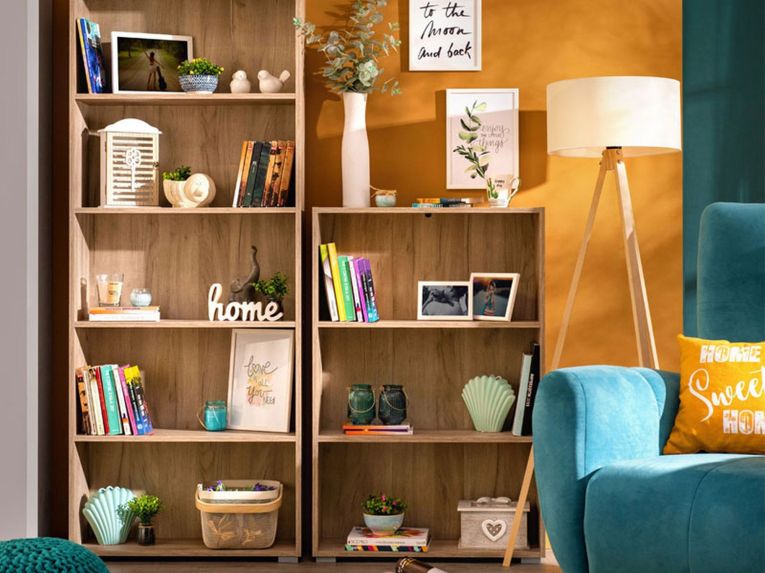 Libreria Marrone Rovere Nodi 2 Ripiani Installazione a Terra 70x24.5x107.5h cm, Sfumatura Colore Struttura Rovere Nodi - Moiano