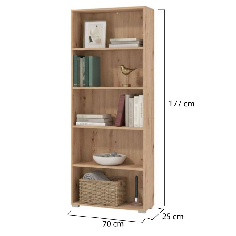 Libreria Marrone Rovere Nodi 4 Ripiani Installazione a Terra 70x24.5x176.5h cm, Sfumatura Colore Struttura Rovere Nodi - Urgnano
