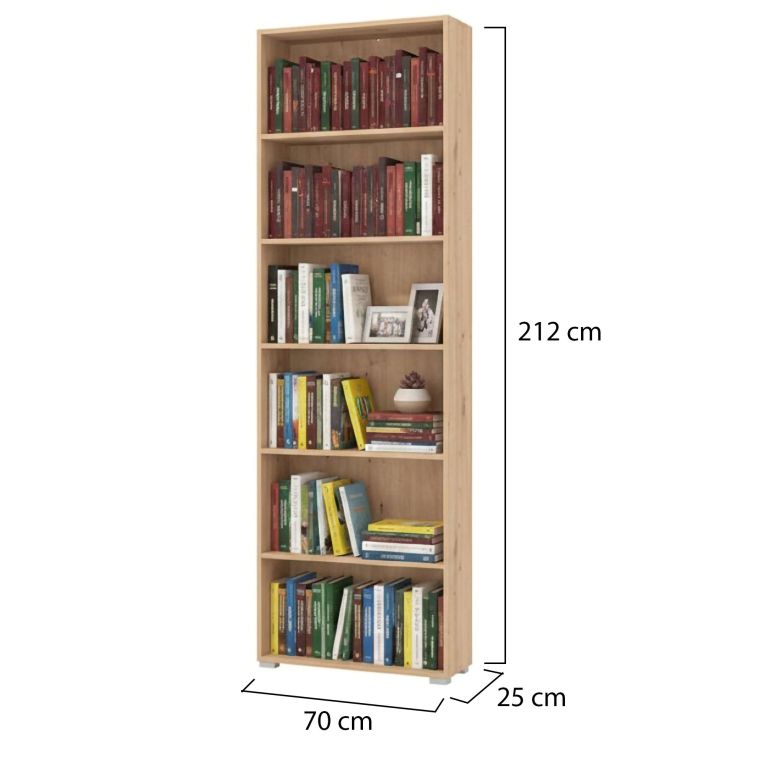 Libreria Marrone Rovere Nodi 5 Ripiani Installazione a Terra 70x24.5x211.5h cm, Sfumatura Colore Struttura Rovere Nodi - Pramollo