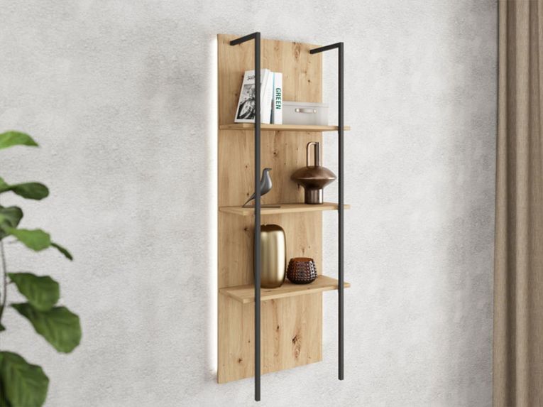 Libreria Marrone Rovere Nodi Nero 3 Ripiani Installazione a Terra, Sospesa 50x28x137.5h cm, Colore Struttura Nero - Cimolais