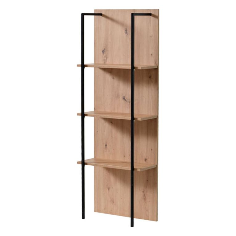 Libreria Marrone Rovere Nodi Nero 3 Ripiani Installazione a Terra, Sospesa 50x28x137.5h cm, Colore Struttura Nero - Cimolais