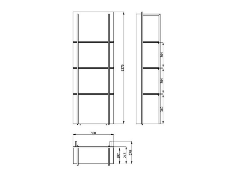 Libreria Marrone Rovere Nodi Nero 3 Ripiani Installazione a Terra, Sospesa 50x28x137.5h cm, Colore Struttura Nero - Cimolais