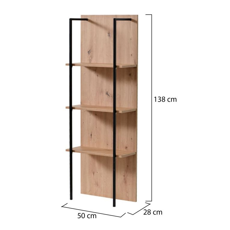 Libreria Marrone Rovere Nodi Nero 3 Ripiani Installazione a Terra, Sospesa 50x28x137.5h cm, Colore Struttura Nero - Cimolais