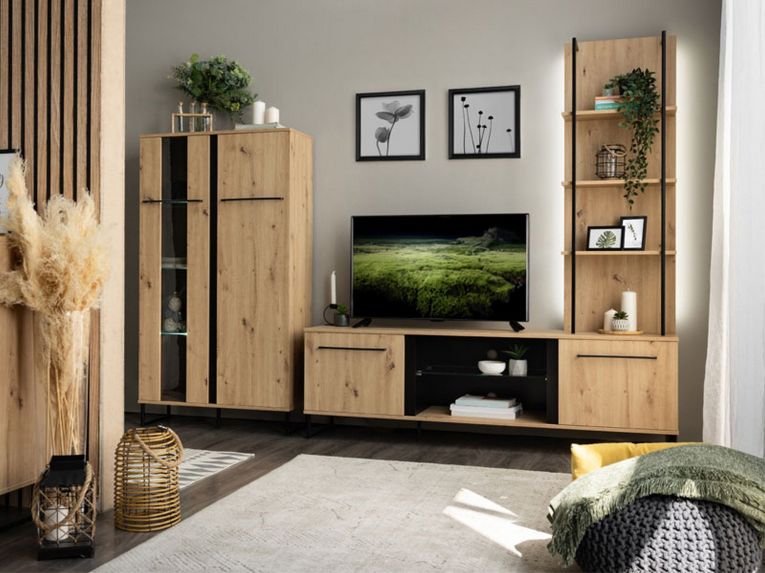 Libreria Marrone Rovere Nodi Nero 3 Ripiani Installazione a Terra, Sospesa 50x28x137.5h cm, Colore Struttura Nero - Cimolais