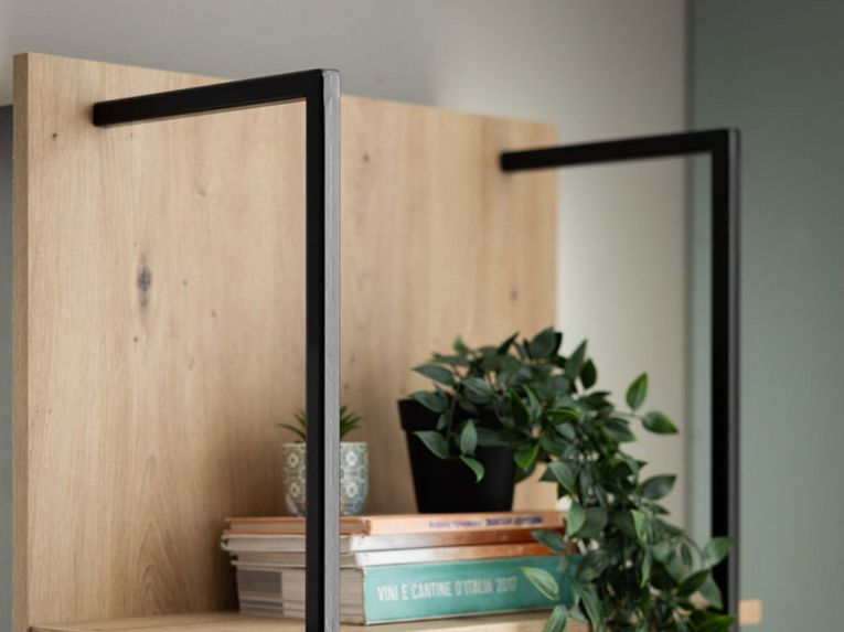 Libreria Marrone Rovere Nodi Nero 3 Ripiani Installazione a Terra, Sospesa 50x28x137.5h cm, Colore Struttura Nero - Cimolais