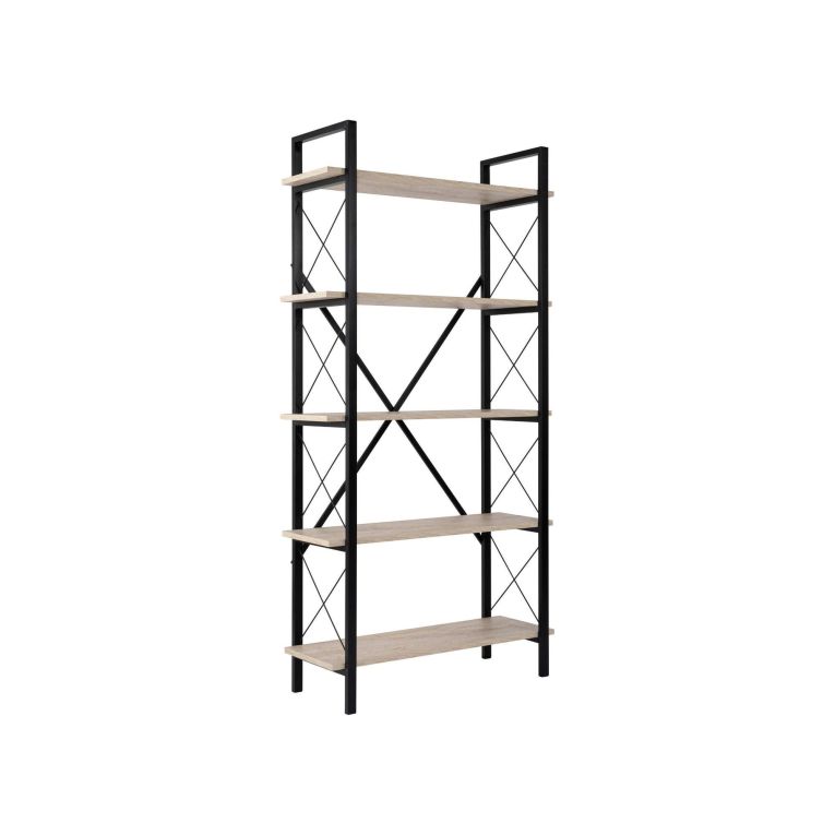 Libreria Martone, Scaffale da ufficio, Mobile portalibri, Biblioteca, 90x34 h180 cm, Beige e Nero