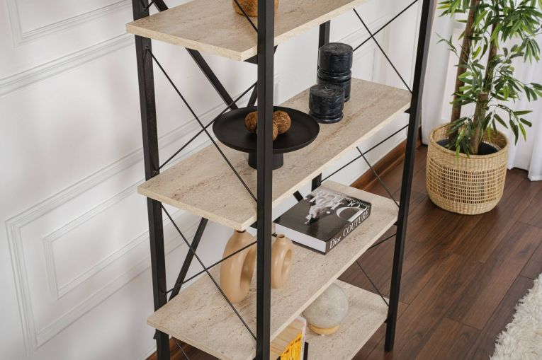 Libreria Martone, Scaffale da ufficio, Mobile portalibri, Biblioteca, 90x34 h180 cm, Beige e Nero