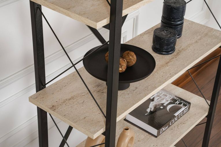 Libreria Martone, Scaffale da ufficio, Mobile portalibri, Biblioteca, 90x34 h180 cm, Beige e Nero