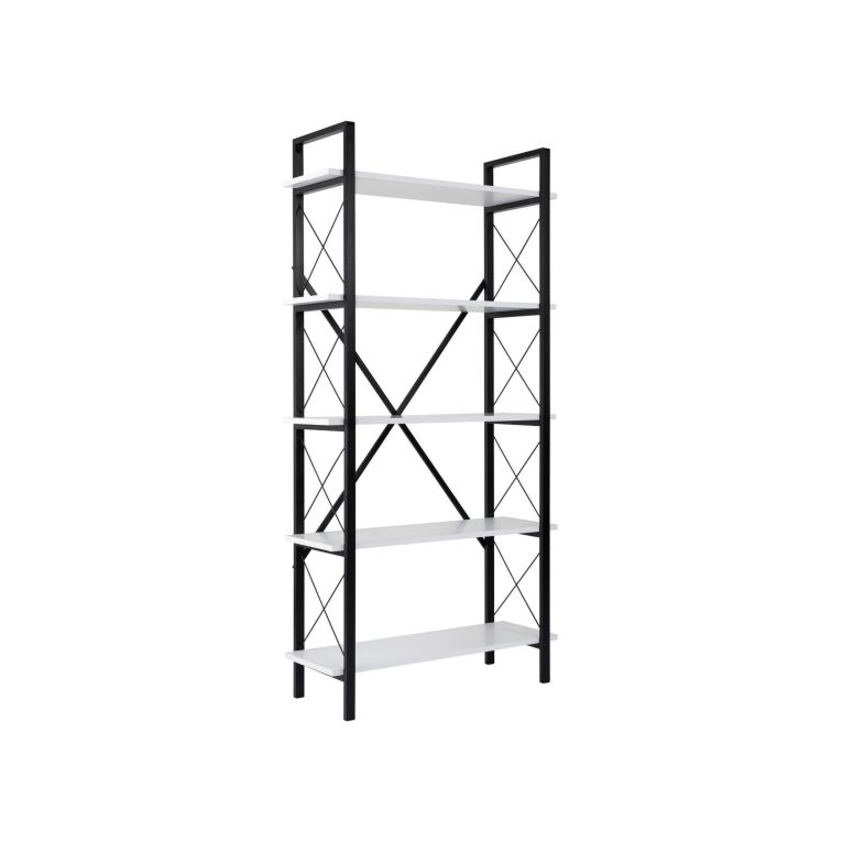 Libreria Martone, Scaffale da ufficio, Mobile portalibri, Biblioteca, 90x34 h180 cm, Bianco e Nero