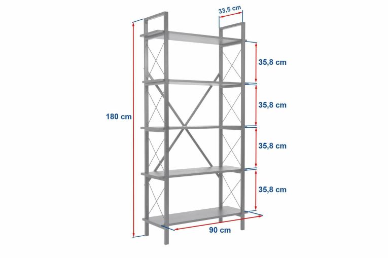 Libreria Martone, Scaffale da ufficio, Mobile portalibri, Biblioteca, 90x34 h180 cm, Bianco e Nero