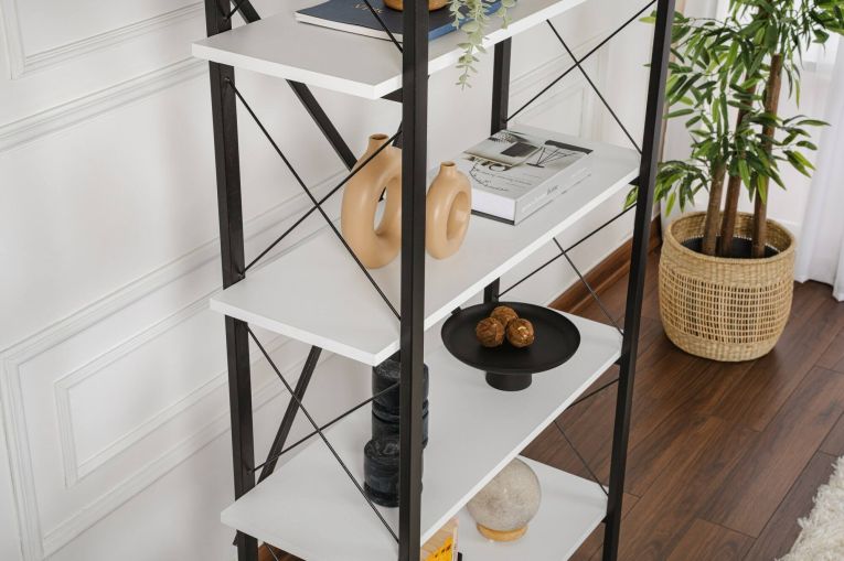 Libreria Martone, Scaffale da ufficio, Mobile portalibri, Biblioteca, 90x34 h180 cm, Bianco e Nero
