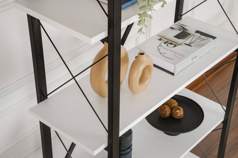 Libreria Martone, Scaffale da ufficio, Mobile portalibri, Biblioteca, 90x34 h180 cm, Bianco e Nero