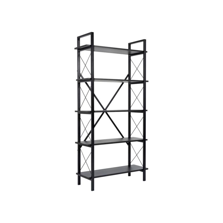 Libreria Martone, Scaffale da ufficio, Mobile portalibri, Biblioteca, 90x34 h180 cm, Nero