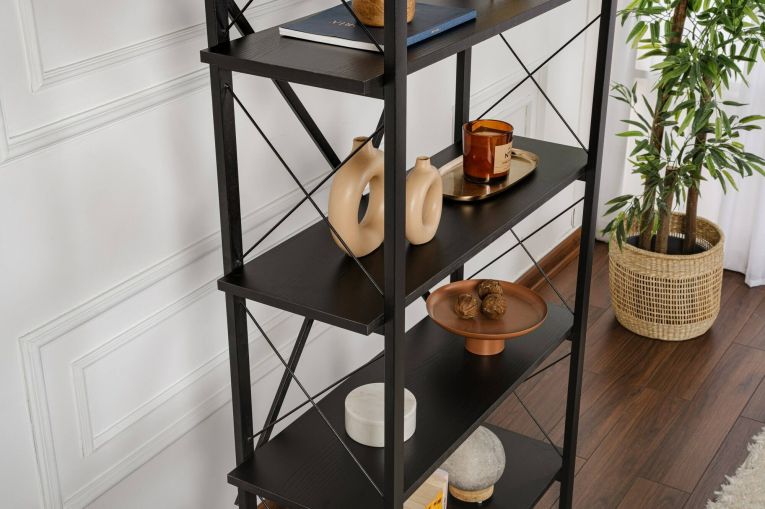Libreria Martone, Scaffale da ufficio, Mobile portalibri, Biblioteca, 90x34 h180 cm, Nero