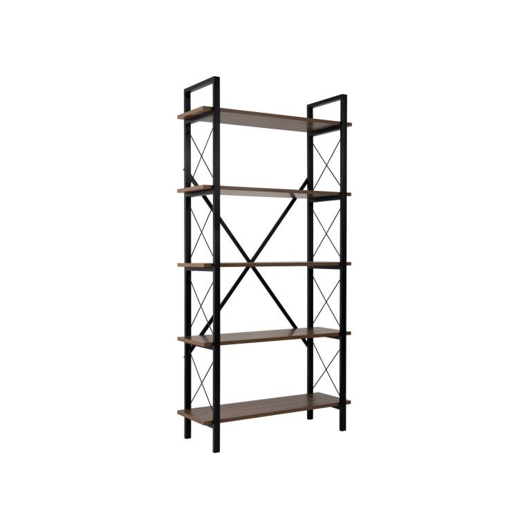 Libreria Martone, Scaffale da ufficio, Mobile portalibri, Biblioteca, 90x34 h180 cm, Noce e Nero