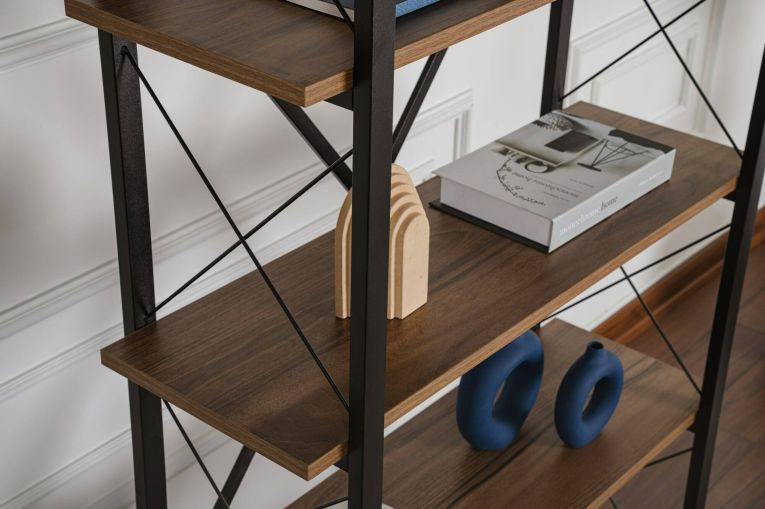 Libreria Martone, Scaffale da ufficio, Mobile portalibri, Biblioteca, 90x34 h180 cm, Noce e Nero