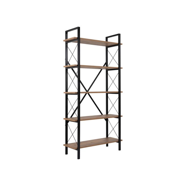 Libreria Martone, Scaffale da ufficio, Mobile portalibri, Biblioteca, 90x34 h180 cm, Pino e Nero