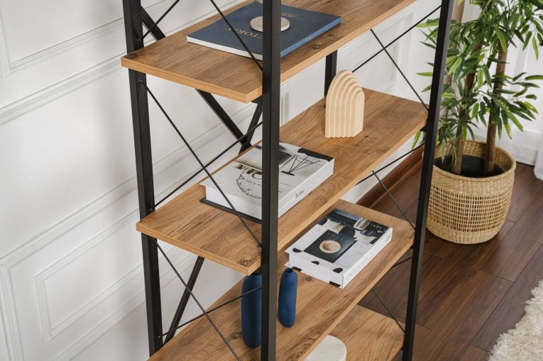 Libreria Martone, Scaffale da ufficio, Mobile portalibri, Biblioteca, 90x34 h180 cm, Pino e Nero