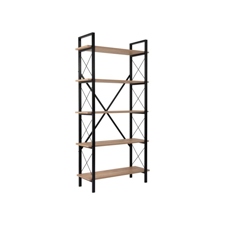 Libreria Martone, Scaffale da ufficio, Mobile portalibri, Biblioteca, 90x34 h180 cm, Quercia e Nero