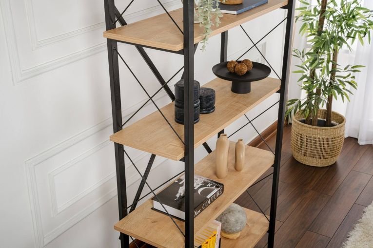 Libreria Martone, Scaffale da ufficio, Mobile portalibri, Biblioteca, 90x34 h180 cm, Quercia e Nero