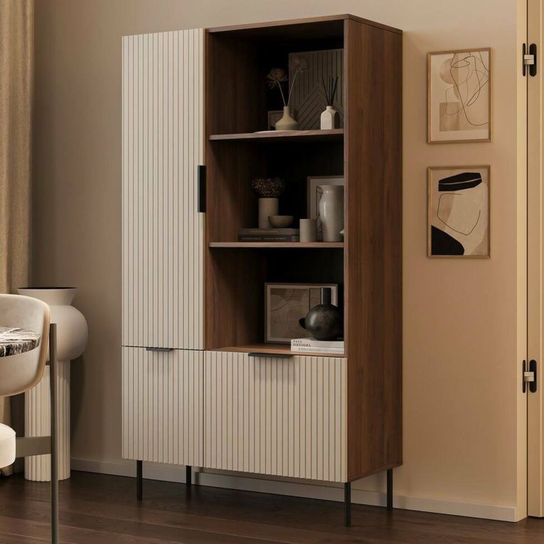 Libreria Mazze, 165x42 h90 cm, Noce e Beige