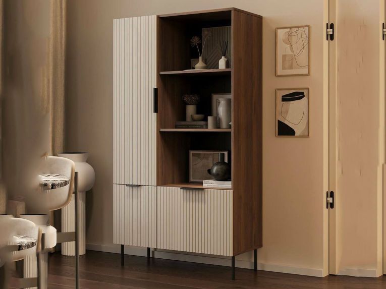 Libreria Mazze, 165x42 h90 cm, Noce e Beige
