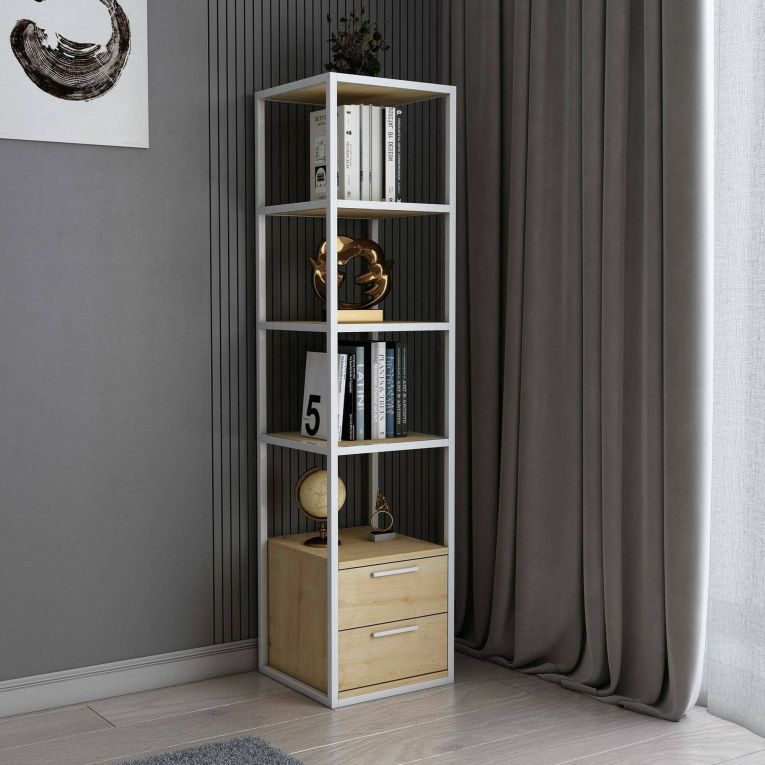 Libreria minimal bianca e rovere 39x169h cm - Arsim