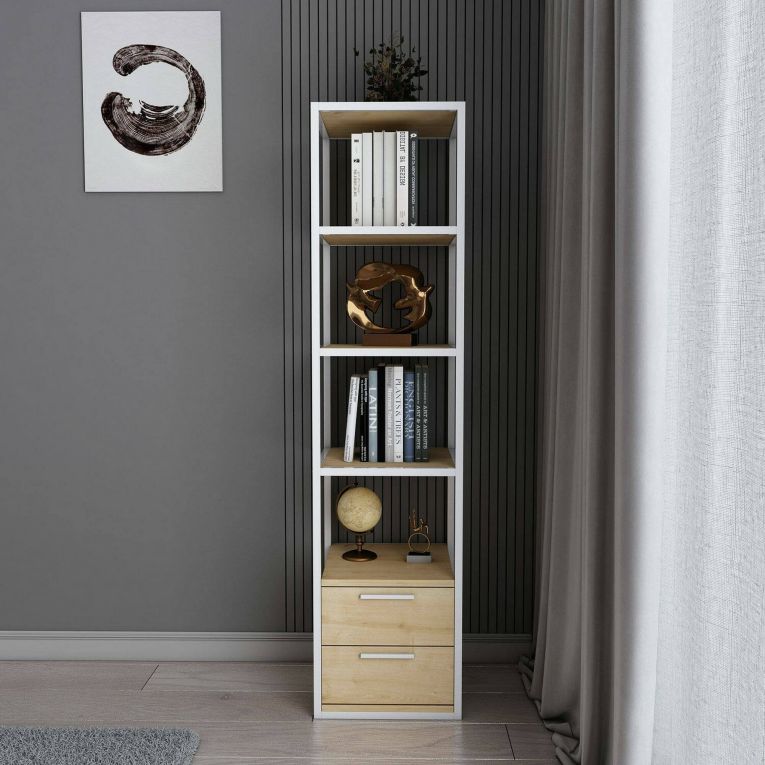 Libreria minimal bianca e rovere 39x169h cm - Arsim