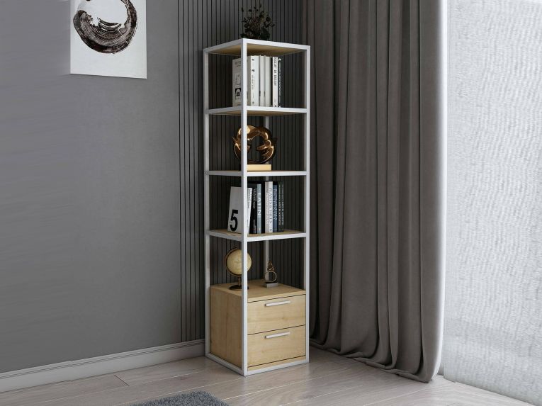 Libreria minimal bianca e rovere 39x169h cm - Arsim