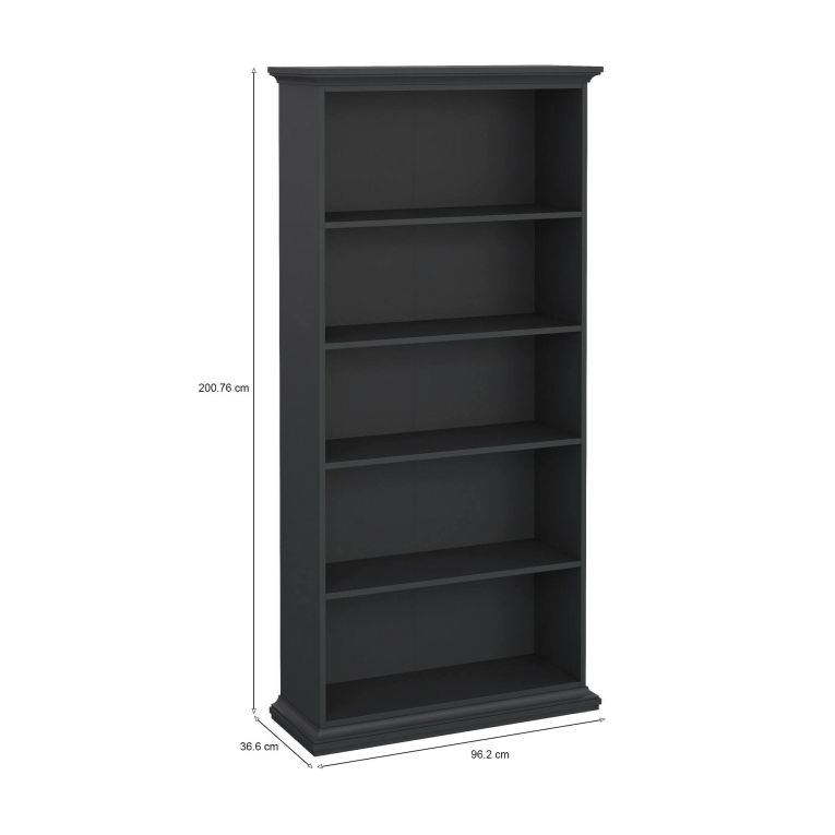 Libreria Mireille, Scaffale da ufficio, Mobile portalibri, Biblioteca, 37x96 h201 cm, Grigio