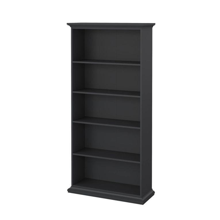 Libreria Mireille, Scaffale da ufficio, Mobile portalibri, Biblioteca, 37x96 h201 cm, Grigio