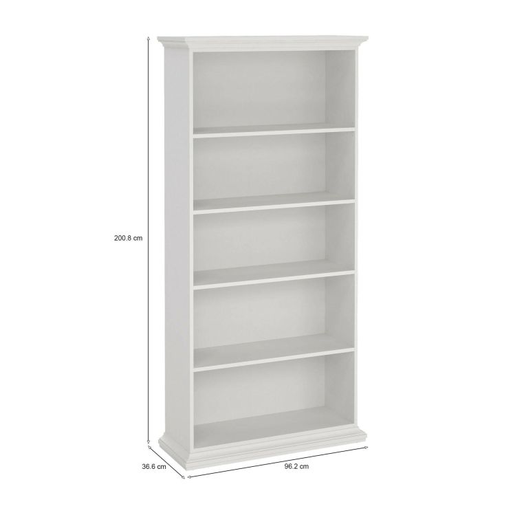 Libreria Mireille, Scaffale da ufficio, Mobile portalibri, Biblioteca, 96x37 h201 cm, Bianco