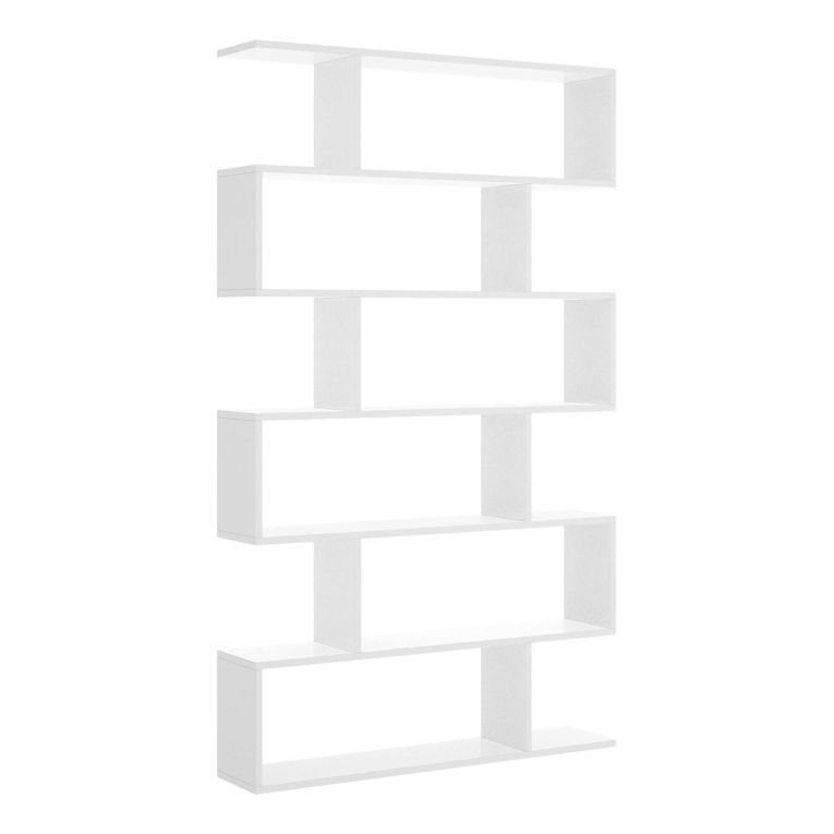 Libreria Misma, Scaffale da ufficio multiuso, Mobile biblioteca portalibri a 6 ripiani, 80x25h190 cm, Bianco lucido