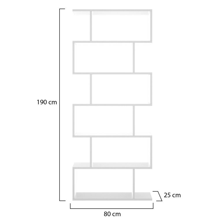 Libreria Misma, Scaffale da ufficio multiuso, Mobile biblioteca portalibri a 6 ripiani, 80x25h190 cm, Bianco lucido